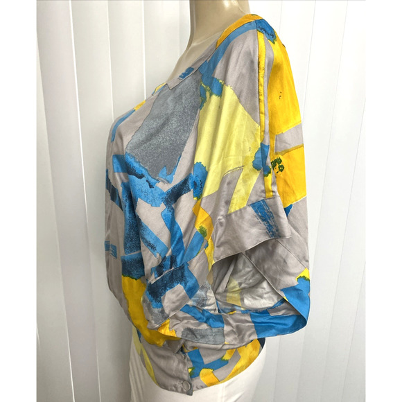 See By Chloe Short Dolman Sleeve Blouse Top Silk Abstract Print Square Neck 10 M - Picture 2 of 9